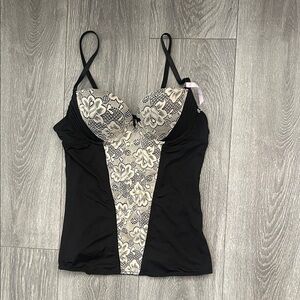 Black and Cream Lace Bustier Top Size L (NWOT)
